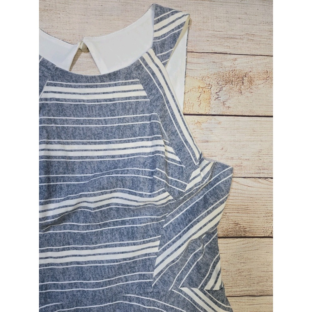 Women's Altar'd State LINEN Dress Flared Sundress KEYHOLE Blue & Cream Size L - Picture 2 of 11